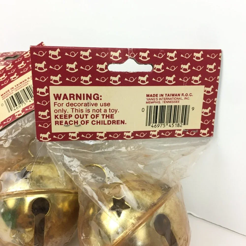 Vtg 3 Just For Keeps‎ Gold Metal Christmas Holiday Bells with Star Shapes Craft
